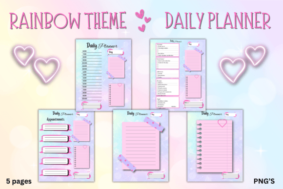Download RAINBOW THEME DAILY PLANNER 5 PAGE PACK - Pack Collection