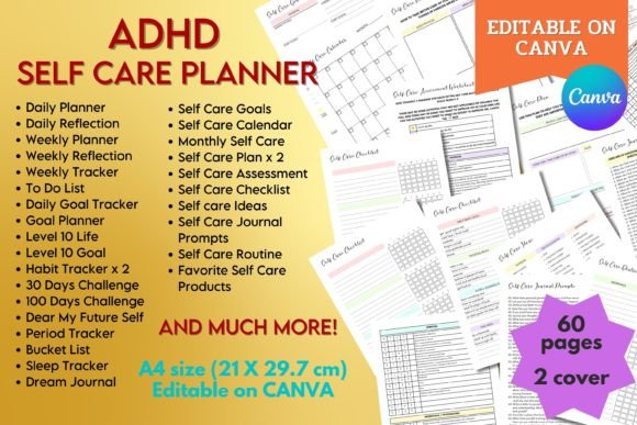 Download ADHD Self Care Planner - Canva Template - Canva Collection