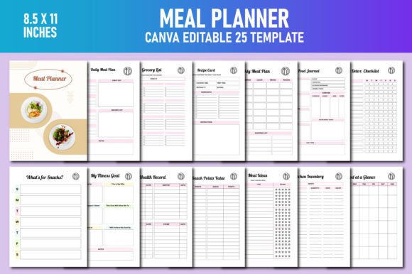 Download Meal Planner, Food Diary Canva KDP - Canva Collection