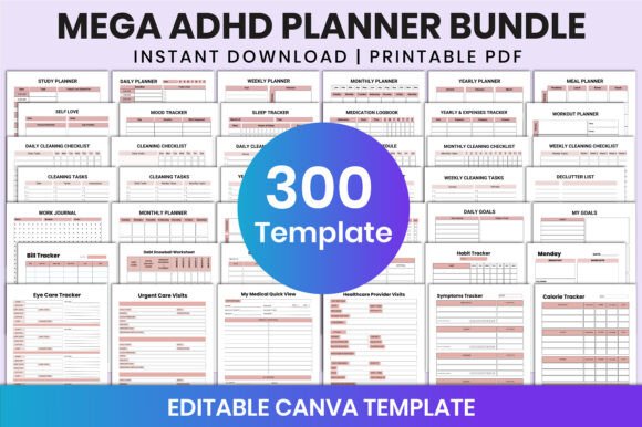 Download Mega ADHD Planner Bundle for Canva - Canva Collection