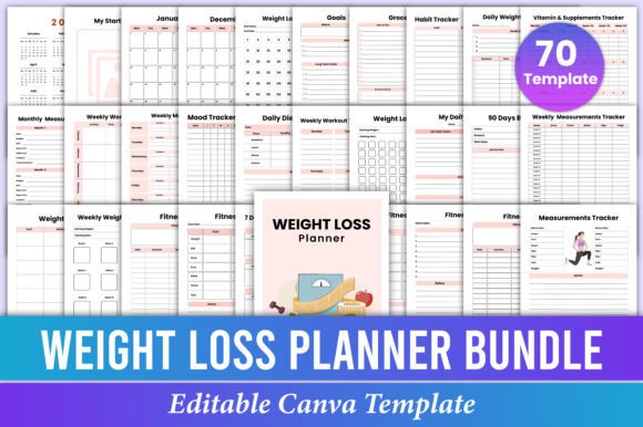 Download Weight Loss Planner Bundle Canva Kdp - Canva Collection